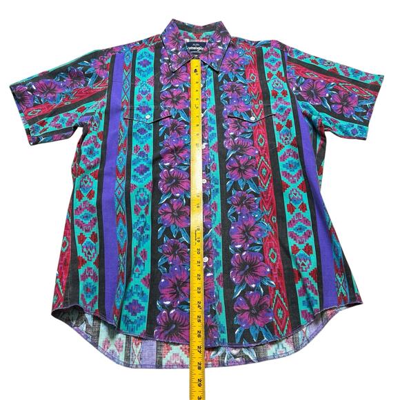 Vintage Wrangler Men Aztec Flower Short Sleeve Shirt Size Large Western Retro - Picture 5 of 10